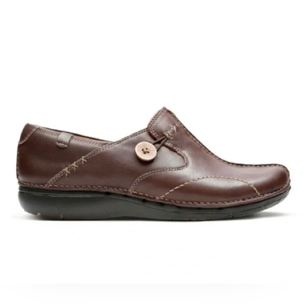 Clarks Dark Brown Leather Structured Unlooped Siz… - image 1